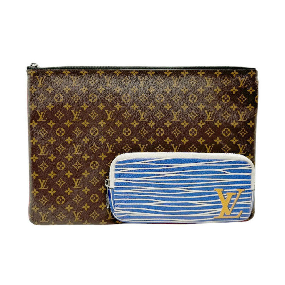 Louis Vuitton Clutch Bag Monogram Pochette Canvas Blue Brown